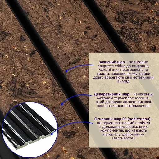 Рейка декоративная Wall Sticker PS 2900х120х12 мм Темно-коричневый с золотыми вкраплениями SW-00001737 - фото 3