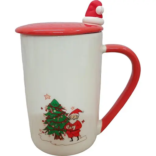 Кружка новогодняя Olens 8030-293 Рождественское утешение с крышкой и ложкой керамика 430мл Белая - фото 1