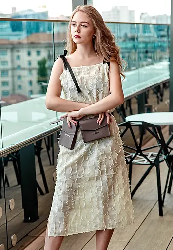 Набір жіночих шкіряних сумок Mini поясна / кроссбоді темно-бежевий - фото 2