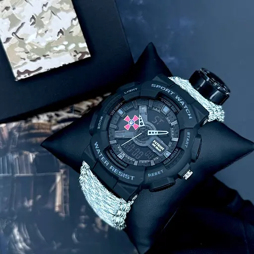 Наручний годинник чоловічий 005BKSU ЗСУ Чорні Паракордний ремінець ACU + Коробка Patriot acs0031046 - фото 2