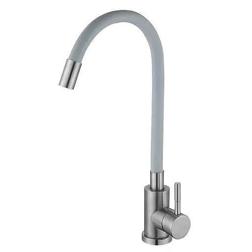 Смеситель для кухни Zerix LUX-011 с серым силиконовым изливом ZX4876 Нержавеющая сталь - фото 1