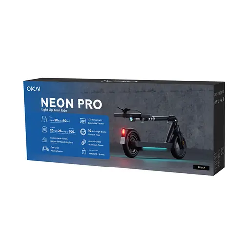 Електросамокат OKAI ES30-NEON PRO чорний 10", 350(700)W, 14. 7Ah, 80km, 25km\h, 25%, NFC, App, 21kg - фото 2