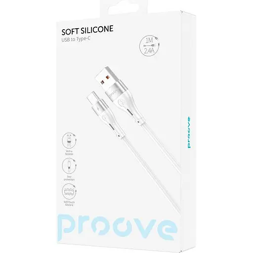 Кабель Proove Soft Silicone USB-A to USB-C 2.4A 1m White (CCSO20001202) [130628] - фото 5
