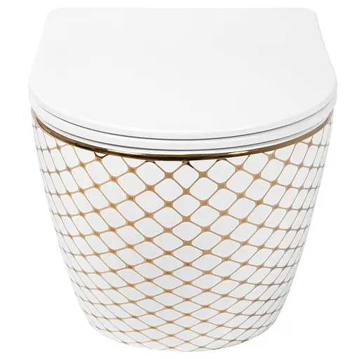 Подвесной унитаз Rea Carlos flat diamond gold белый REA-C5100, Белый - фото 3