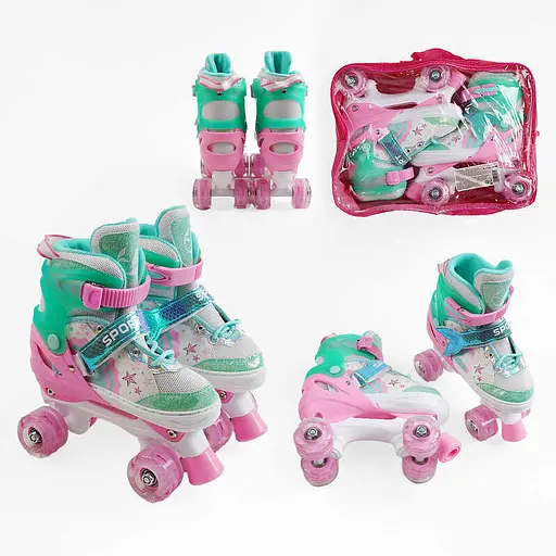 Ролики, розмір 29-33, рожевий, PU колеса, світяться, діаметр коліс 4.5 см, у сумці