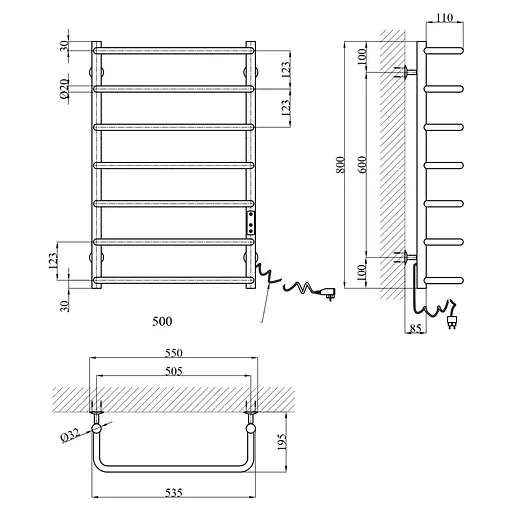 Полотенцесушитель электрический Kroner KRP Stil ER800x500-7 (CV036345) - фото 6