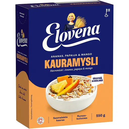 Вівсяні мюслі Elovena цільнозернові з ананасом, папайя та манго 550 г - фото 1