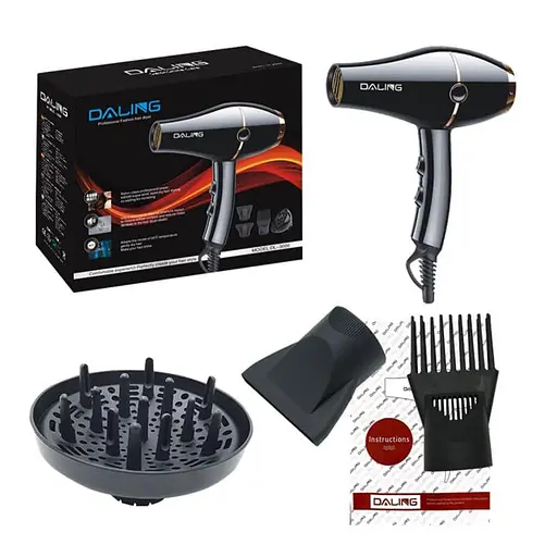 Фен стайлер для волосся Daling DL - 3006 Концентратор 2 швидкості 3 режими температури 4000Вт Чорний/Золото - фото 4