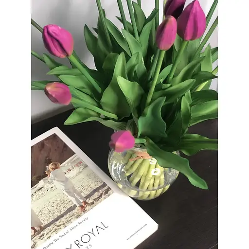 Тюльпани штучні Hvoya Real Touch латексні букет з 7 закритих бутонів фіолетові - фото 5