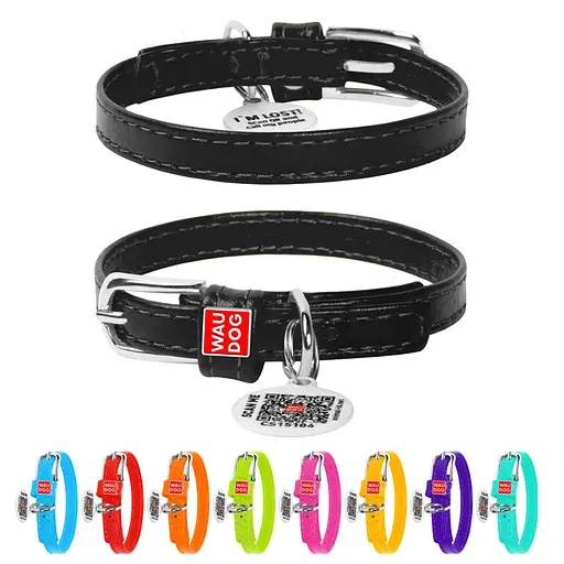 Нашийник для собак шкіряний Waudog Glamour з QR-паспортом без прикрас XXS Ш 9 мм Д 18-21 см чорний - фото 2