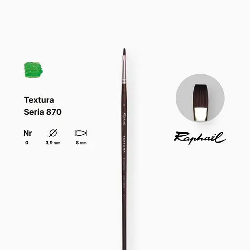 Кисть синтетика плоская Raphael Textura, №0, профессиональная, длинная ручка - фото 2