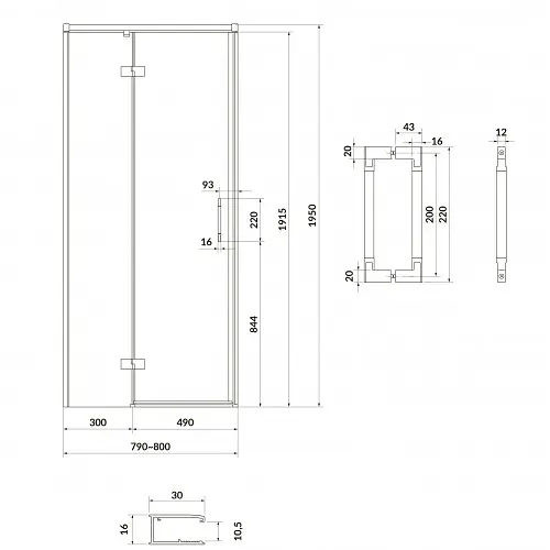 Душевые двери Cersanit Larga 80x195 L распашные профиль хром S932-119, Левая, прозрачная, хром - фото 2