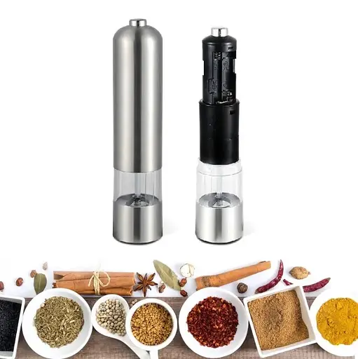 Електричний подрібнювач спецій млин сільничка перечниця перцемолка на батарейках (корпус з нержавіючої сталі) Сріблястий 84943 - фото 7