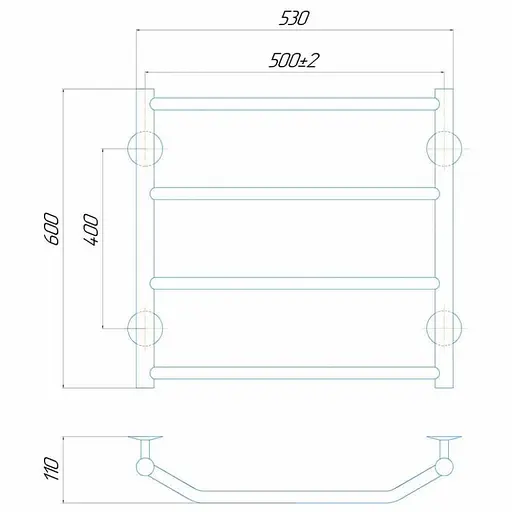 Рушникосушка водяна Deffi Трапеція П6 500х600 мм нижнє підключення 30412 - фото 2