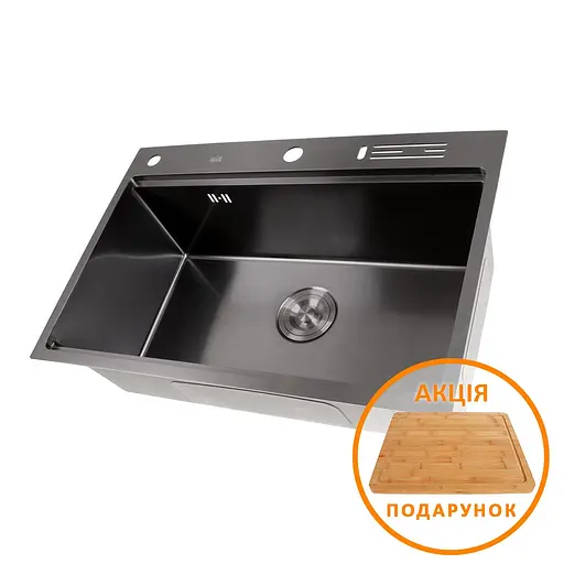 Кухонна мийка з нержавіючої сталі чорна з PVD покриттям мультифункціональна Nett NB-7048, Чорний - фото 1