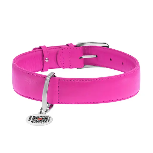 Ошейник для собак кожаный Waudog Glamour с QR-паспортом без украшений XL Ш 35 мм Д 46-60 см розовый - фото 3