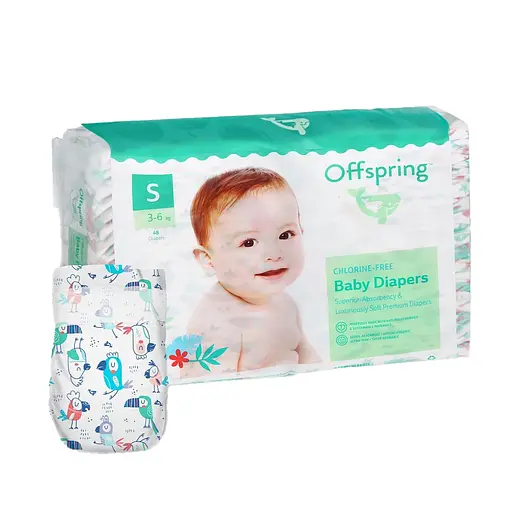 Підгузки Offspring Pat the Parrot розмір S 3-6 кг 48 шт. (DP-OI-FAT-S48P-PTP)