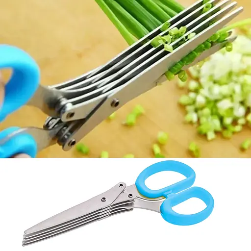 Кухонные пятислойные ножницы для нарезки зелени и шинковки с мультилезвием, Kitchen Master Голубой 86302 - фото 2