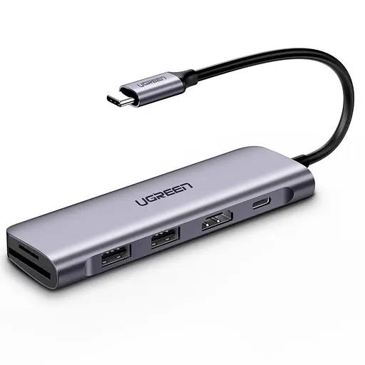 Разветвитель - хаб Ugreen CM195 ​​Usb-C to 2 Ports Usb3.0-A Hub + HDMI + TF / SD (UGR-70411) серый - фото 4