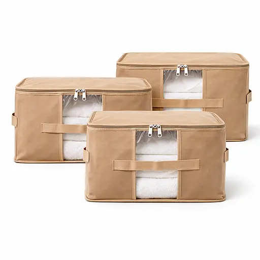 Набір із 3 сумок ORGANIZE  для зберігання білизни й текстилю, 35×35×25 см (бежевий) - фото 3
