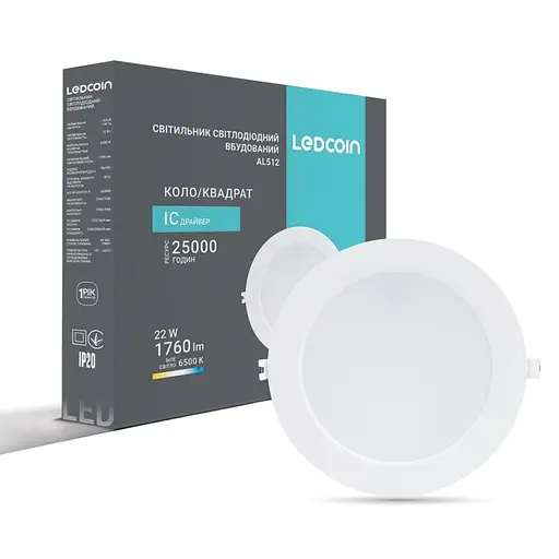 Свiтильник свiтлодiодний Ledcoin AL512 круг білий 22W 6500K (80336) - фото 2