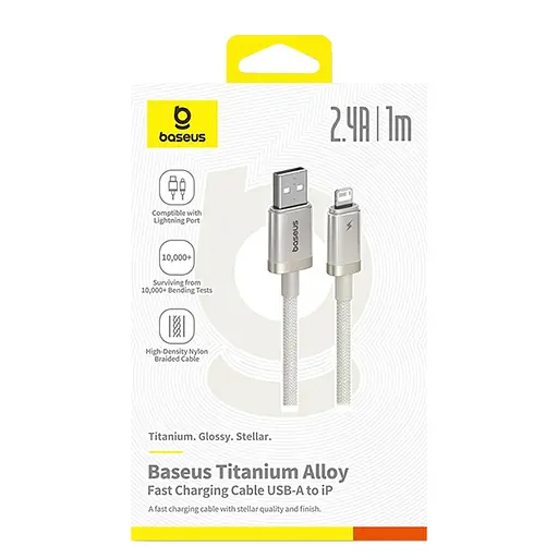 Дата кабель Baseus Titanium Alloy Fast Charging USB to Lightning 2.4A (1m) (P10378102) Galaxy Titanium Gold - фото 6
