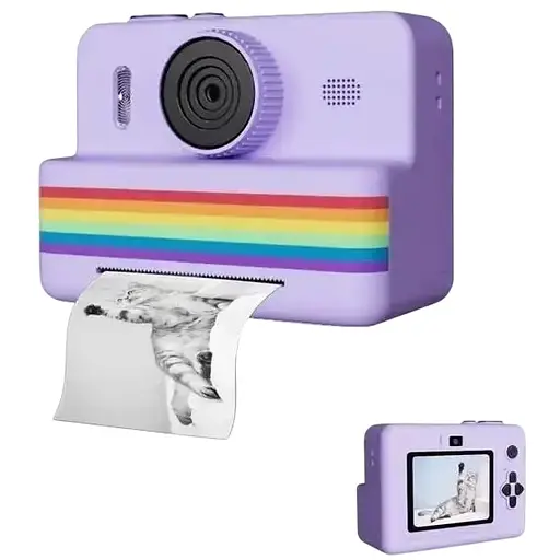 Детская цифровая фотокамера RAINBOW 2,8" мгновенная печать с термопринтером 1500 мАч Фиолетовый - фото 1
