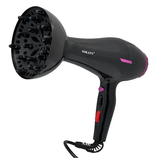 Фен для сушіння волосся Sokany SK-14002 концентратор дифузор 2 швидкості 2 режими роботи Чорний 2400 Вт - фото 4