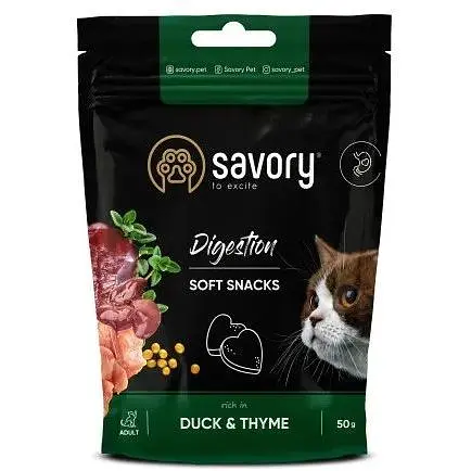 Мягкое лакомство Savory для улучшения пищеварения кошек утка с тимьяном 50 г - фото 1
