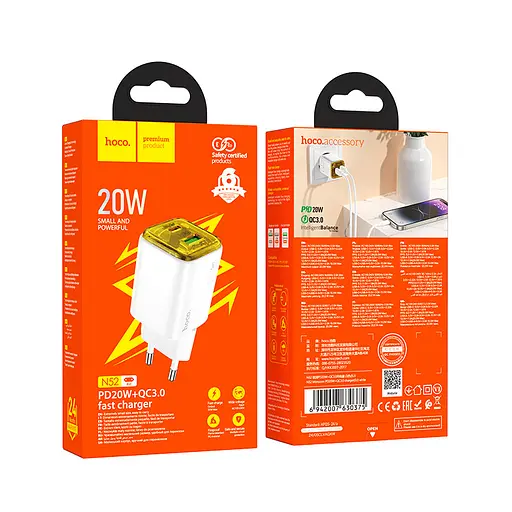 Сетевое зарядное устройство Hoco N52 Monsoon PD20W+QC3.0 charger(EU) Белый - фото 2