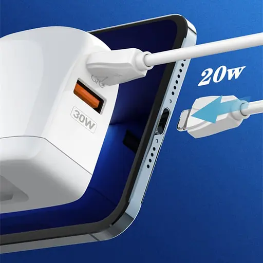 Зарядний пристрій Ldnio A2522C USB/ Type-C QC PD 30W з дисплеєм білий + кабель Type-C to Lightning - фото 5