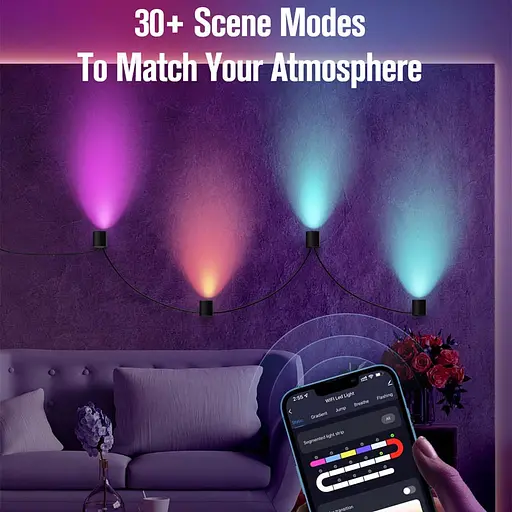 Настінна LED лампа RGB Intelligent wall lamp 4 pcs with Bluetooth European plug with app Black - фото 4