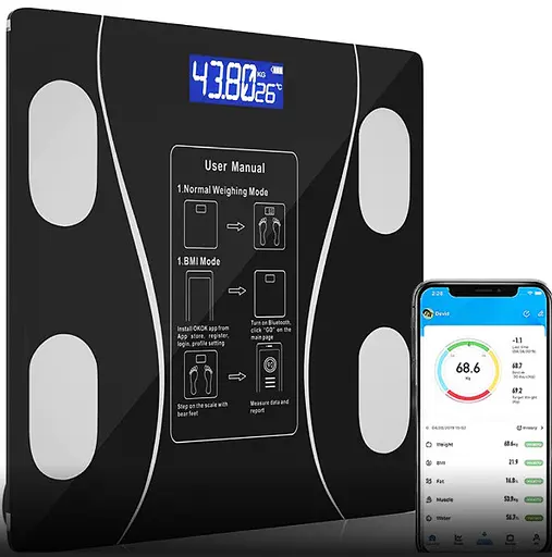 Смарт-весы напольные фитнес-весы Smart Scale 25x25 см Черный 180 кг - фото 4