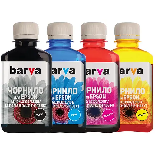 Комплект чорнил Barva Epson L1110, L3100, L3101, L3110, L3150, L3151, Black/Cyan/Magenta/Yellow, 4x180 мл (E103-180-MP)