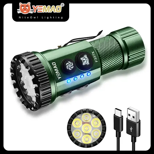 Тактический фонарь YEMAO YM-F337X боковые светодиоды красный, синий, зеленый, ультрафиолетовый 3500 LM Серый-Черный - фото 2