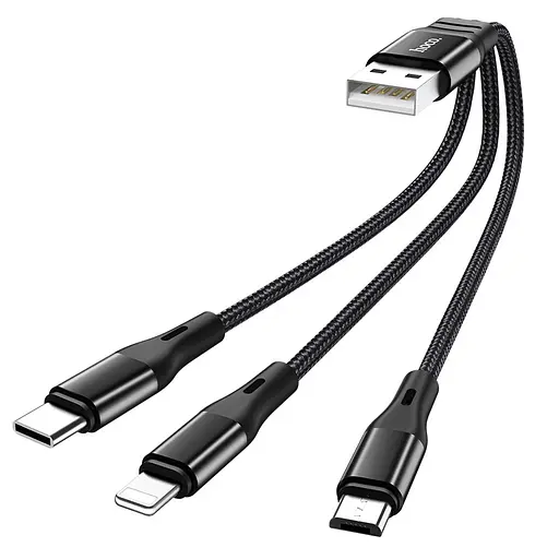Кабель Hoco X47 Harbor Combo 3 в 1 Lightning + Micro USB + Type-C 0.25 м black - фото 1