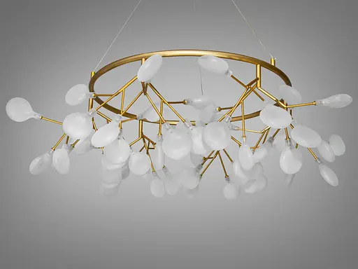 Шедевральна підвісна люстра в зал Світлячок, 54 лампи, золото сатин - фото 3