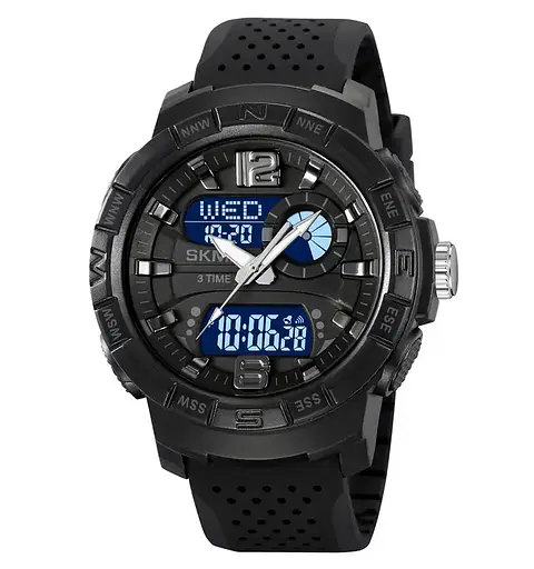 Часы мужские наручные спортивные Skmei 2163 с двойным дисплеем и подсветкой (Черный) - фото 2
