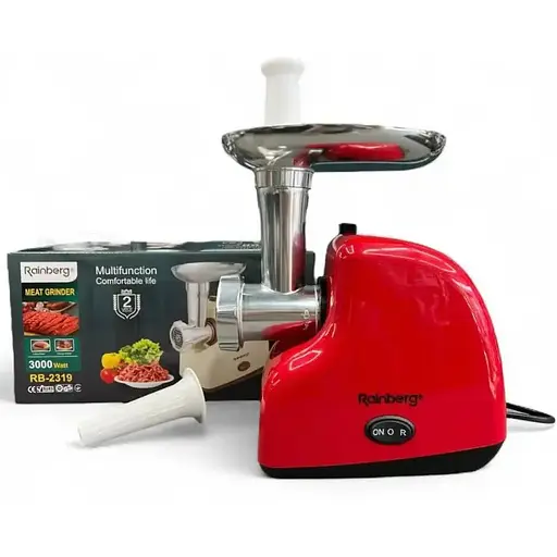 Мясорубка электрическая Rainberg RB-2319 с системой реверса насадка куббе 3000 Вт Красный - фото 1