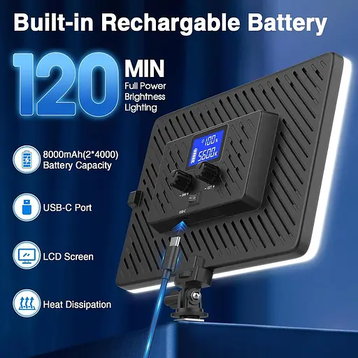 Світлодіодний відеосвітло портативна лампа для камери з батареєю ємністю 4000 мА·год, що безперервно затемнюється 2500-8500K - фото 5