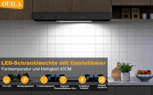 Світлодіодний світильник OUILA 43,5 см з можливістю затемнення, 108 світлодіодів, детектор руху, 2500 мАг USB 2 шт. - фото 4