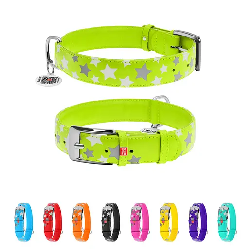 Нашийник для собак шкіряний Waudog Glamour з QR-паспортом візерунок "Зірочка" світлонакопичувальний/світловідбивний XL Ш 35 - фото 2