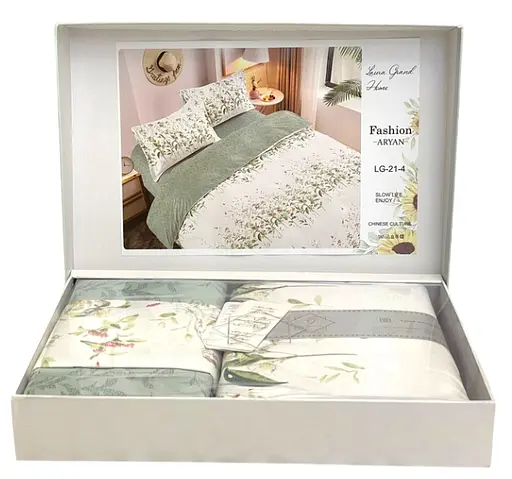 Постельное белье сатин Laura-Grand 21 евро комплект зеленый белый - фото 2