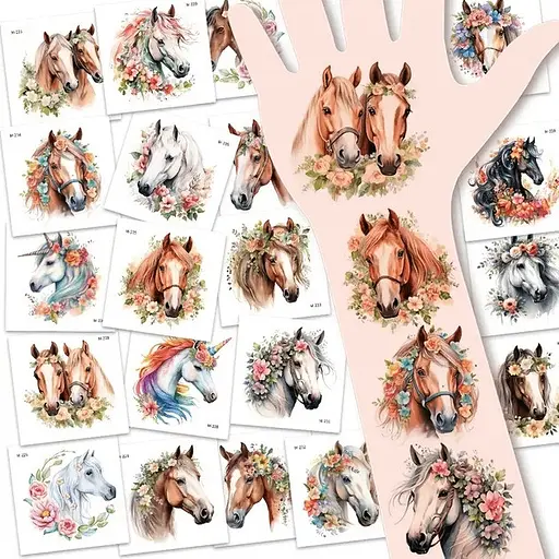 Набір тимчасових татуювань Коні Horses-20-01 розмір 6х6 см - фото 5