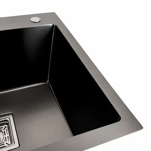 Кухонна мийка Platinum Handmade PVD 780x430x220 R чорна (квадратний сифон,3.0/1.0), Чорний - фото 4