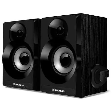 Колонки 2.0 REAL-EL S-200 черный, 2 x 3 Вт, дерево (MDF), питание от USB, управление со стороны - фото 1