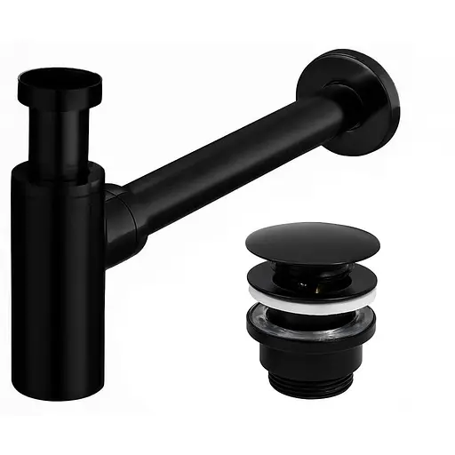 Сифон універсальний для умивальника Rea black mat click-clack чорний REA-A5215, Чорний матовий - фото 1