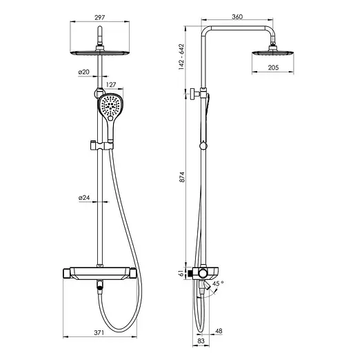 Душова система хром Imprese Centrum T-10301LX, Хром - фото 2
