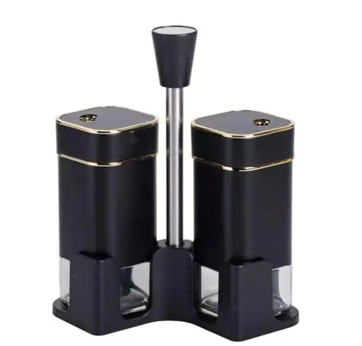 Органайзер набор Condiment Set для специй на подставке с 2 баночки для соли и перца по 120 мл Черный - фото 1