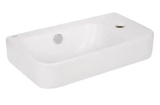 Комплект Qtap Tern: Раковина подвесная прямоугольная правая 450х250х158 мм White + Донный клапан PU02O (QT17115117RWN47328) - фото 3